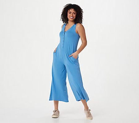 As Is AnyBody Tall Cozy Knit Luxe Button Down Jumpsuit