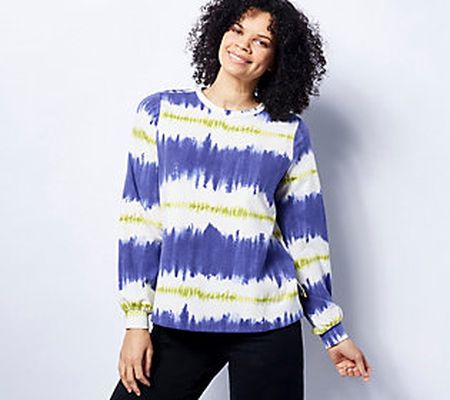 As Is AnyBody Washed French Terry Printed Pullover Top