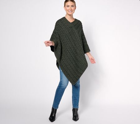 As Is Aran Craft Merino Wool V-Neck SweaterPoncho