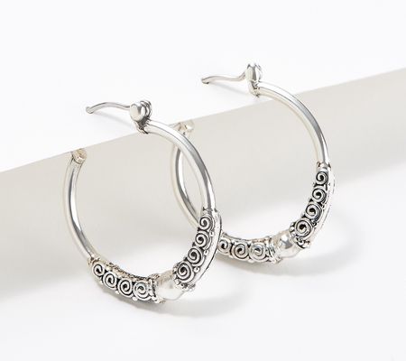As Is Artisan Crafted Filigree Accent Hoop Earrings, Sterl