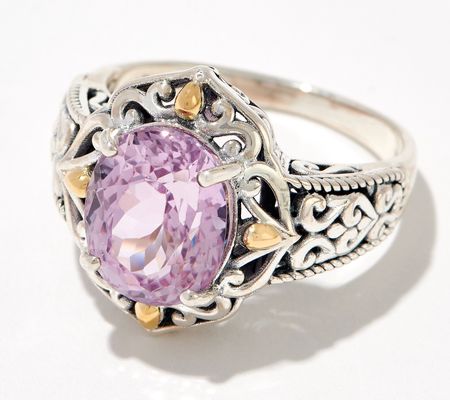 As Is Artisan Crafted Kunzite ScrollworkRing,Sterl & 18KGold
