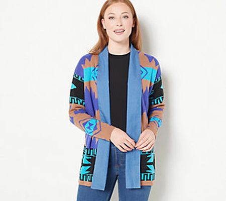 As Is Attitudes by Renee Aztec Cardigan with Denim Lapel