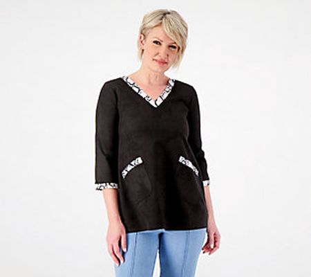 As Is Attitudes by Renee Faux Suede Top w/ Faux Snake Trim