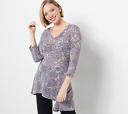 As Is Attitudes by Renee Regular V-Neck Print Sweater Tunic