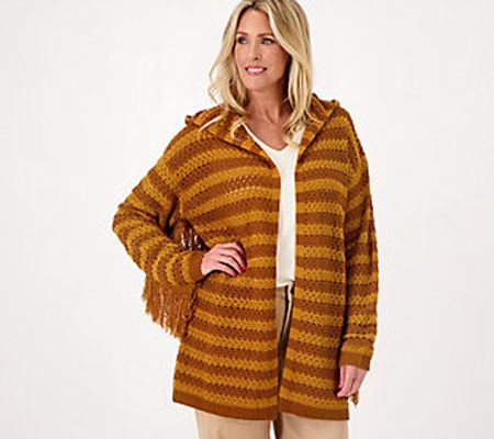 As Is Attitudes by Renee Striped Cardigan w/ Hood and Fringe