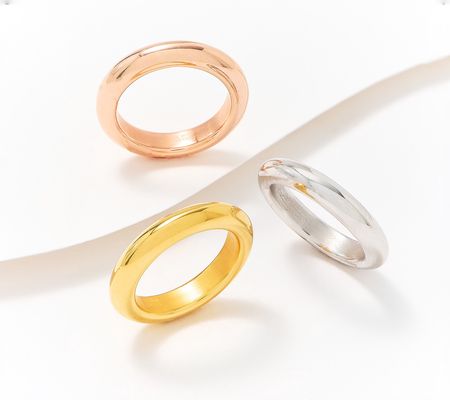 As Is BellaOro Set of 3 Polished Fedine Rings 14K Over Resin