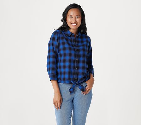As Is Belle by Kim Gravel Button & Tie FrontPlaid Top