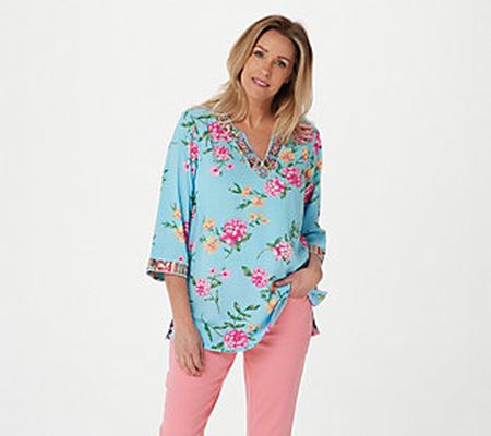 As Is Belle by Kim Gravel Floral Print Blouse with Embroidery