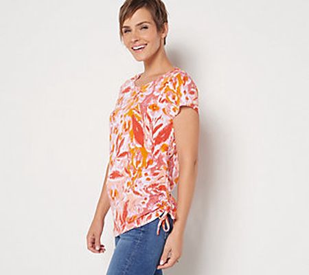 As Is Belle by Kim Gravel Floral Ruched Side Short Slv Top