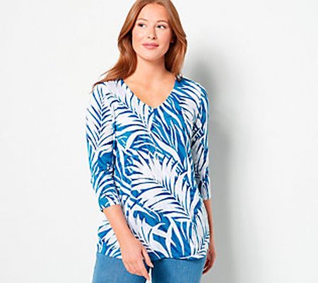 As Is Belle by Kim Gravel Key West Palm Print V-Neck Top