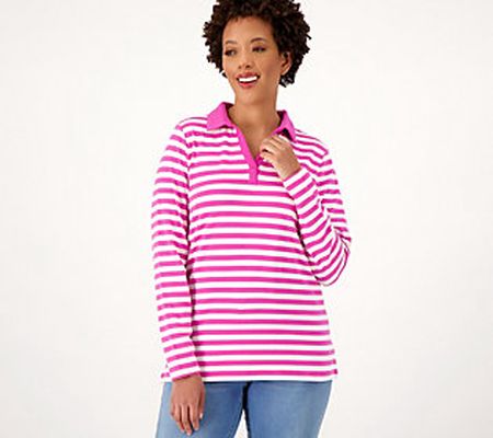 As Is Belle by Kim Gravel Knit Mariner Stripe Polo Collar Top