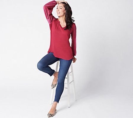 As Is Belle by Kim Gravel Knit Top w/ Velvet Stripe Sleeves
