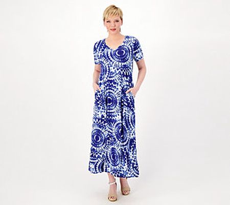 As Is Belle by Kim Gravel Petite Print/Solid V-Neck Maxi