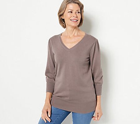 As Is Belle by Kim Gravel Puff Sleeve V-Neck Sweater