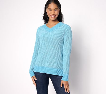 As Is Belle by Kim Gravel Shadow Rib Chenille V-Neck Sweater