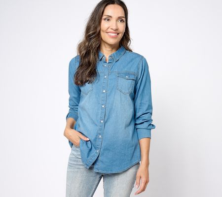 As Is Belle by Kim Gravel Stretch Denim Curve Yoke Big Shirt