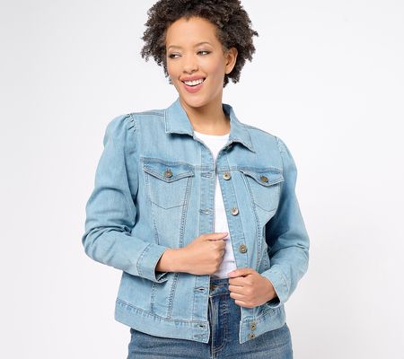 As Is Belle by Kim Gravel Stretch Denim Puff Sleeve Jacket