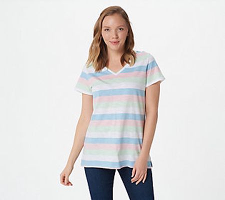 As Is Belle by Kim Gravel Striped Heather Short Slv. Top