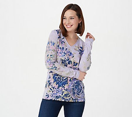 As Is Belle by Kim Gravel TripleLuxe Floral Print V-Neck