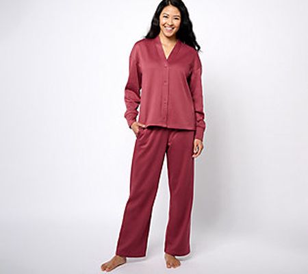 As Is Berkshire Homewear French Terry Cardi &Flare Pant Set