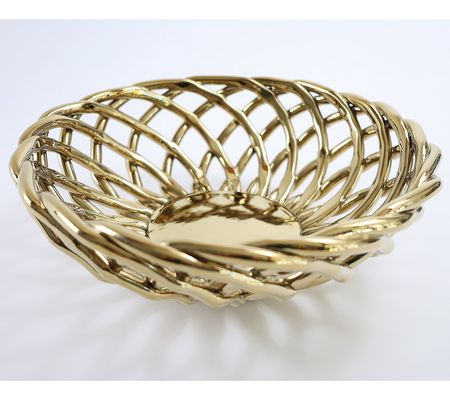 As Is BFF Collection 10" Round Goldtone Ceram Bread Basket
