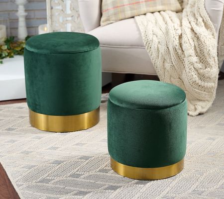As Is BFF Collection Set of 2 Velvet Storage Ottomans