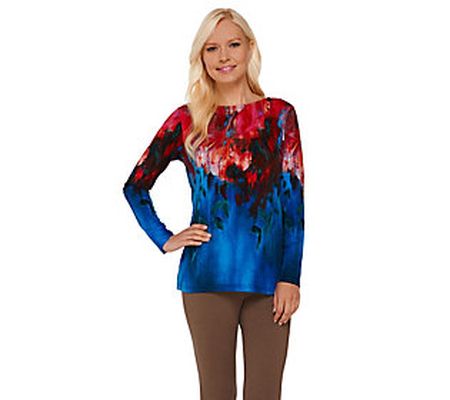 As Is Bob Mackie's Watercolor Print Pullover Top