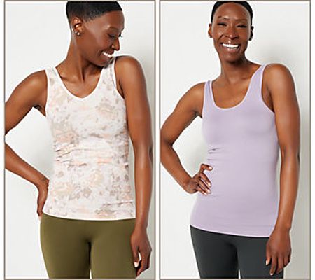 As Is Breezies Set of 2 Seamless Solid andPrint Cami