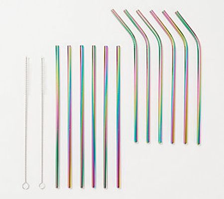 As Is California Home Goods S/12 SS Straws with Brush