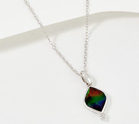 As Is Canadian Ammolite & White Sapphire Pendant w/Chain