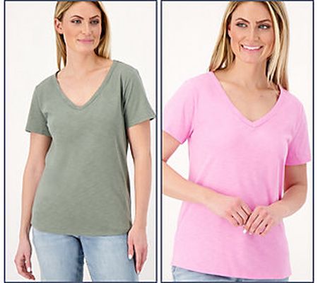 As Is Candace Cameron Bure Breezy Cotton Set2 V-Neck Tops