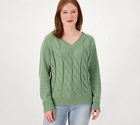 As Is Candace Cameron Bure Cable Knit V-NeckSweater