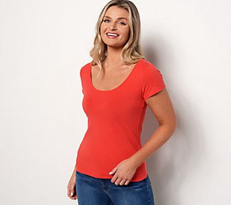As Is Candace Cameron Bure Double Scoop Neck Cap Sleeve Tee