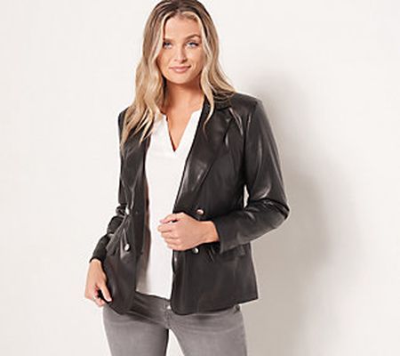 As Is Candace Cameron Bure Petite Faux Leather Blazer