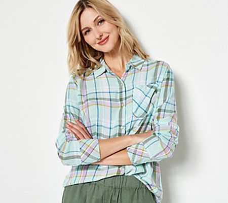 As Is Candace Cameron Bure Petite Linen Blend ButtonShirt