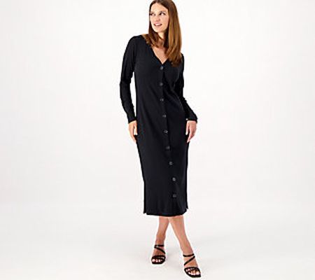 As Is Candace Cameron Bure Petite Rib Knit ButtonFrntDress