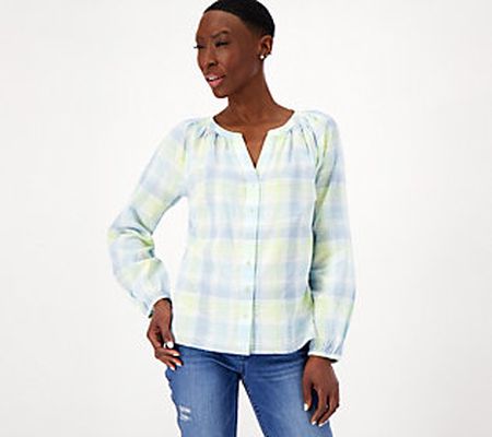 As Is Candace Cameron Bure Plaid Y-Neck Shirt