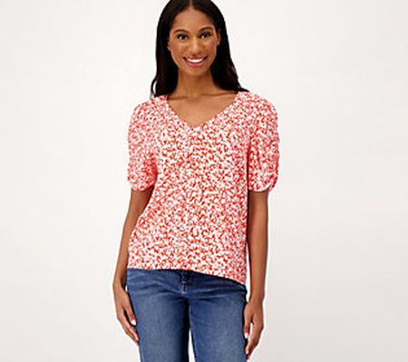 As Is Candace Cameron Bure Printed Blouse w/ Ruched Detail