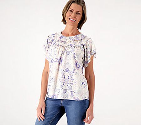 As Is Candace Cameron Bure Printed Short Sleeve Blouse