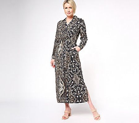 As Is Canyon Retreat Printed Petite Button Front Dress