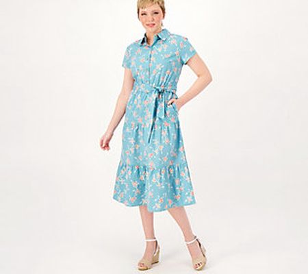 As Is Canyon Retreat Regular Tiered ShirtDress w/SelfTie