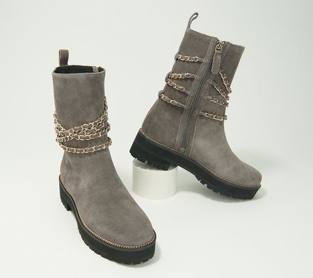As Is Cecelia New York Leather or Suede Chain Mid Boots