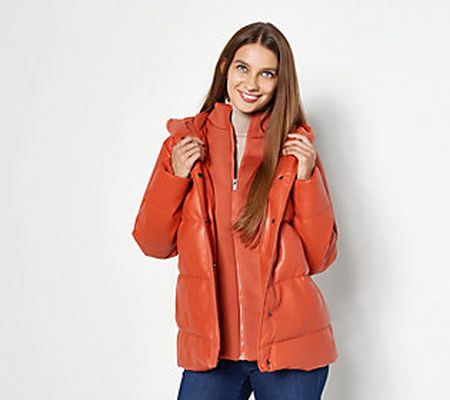As Is Centigrade Faux Leather Puffer w/ Knit Lining