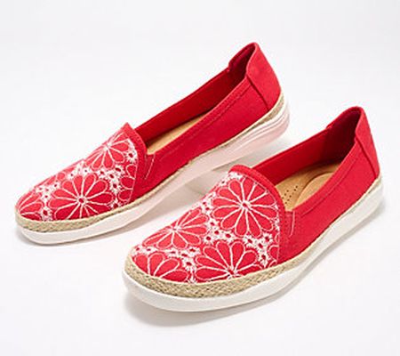 As Is Clarks Collection Embroidered Canvas Slip-Ons