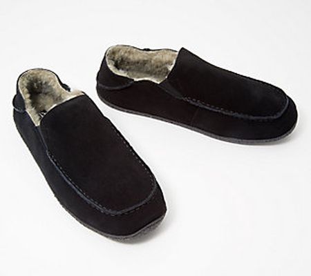 As Is Clarks Men's Suede Faux Fur Convertible Slippers