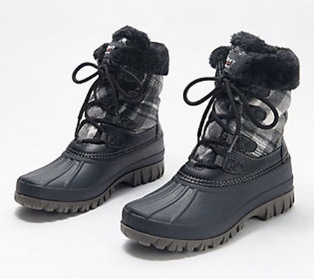 As Is Cougar Waterproof Lace-Up Plaid Winter Boots - Cuddle