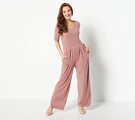 As Is Cuddl Duds Brushed Knit Elbow SleeveJumpsuit