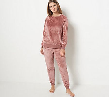 As Is Cuddl Duds Cable Plush Jogger PJ Set
