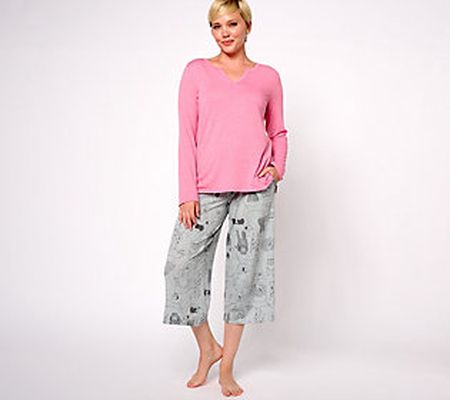 As Is Cuddl Duds Classic Jersey Pullover andCropped Pant