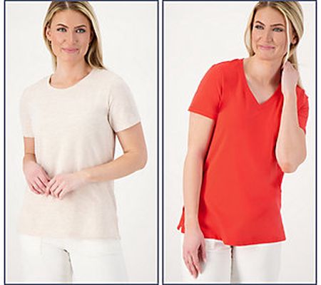 As Is Cuddl Duds Cotton Classics Set 2 Tops